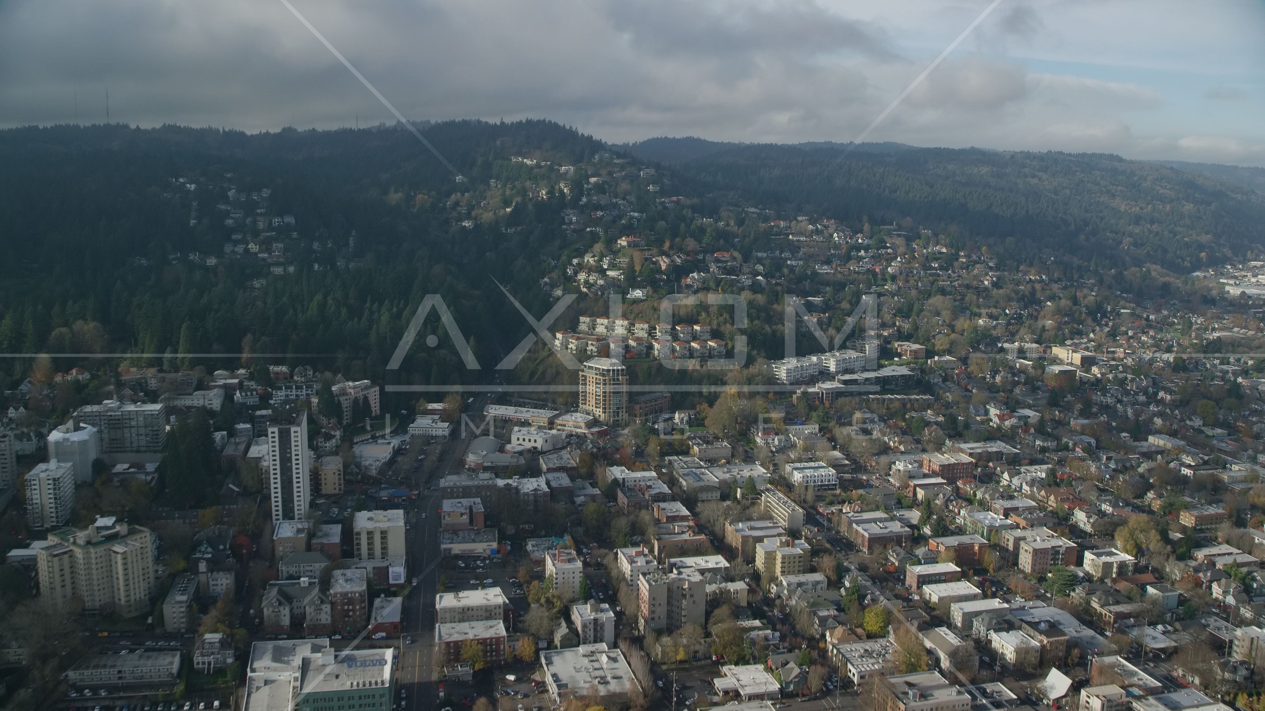 Suburban houses in the Hillside neighborhood of Portland, Oregon Aerial