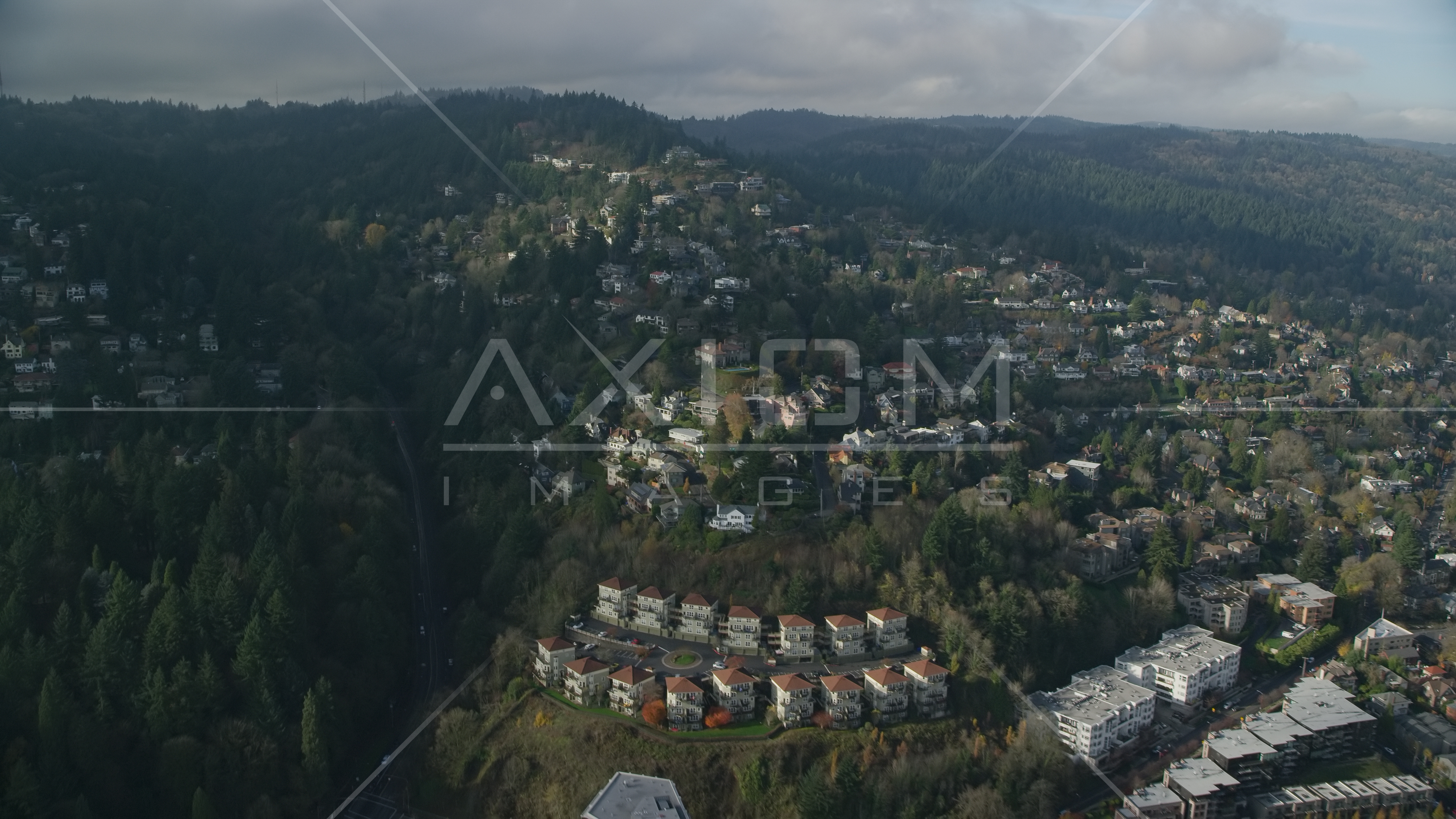Houses in the Hillside neighborhood of Portland, Oregon Aerial Stock