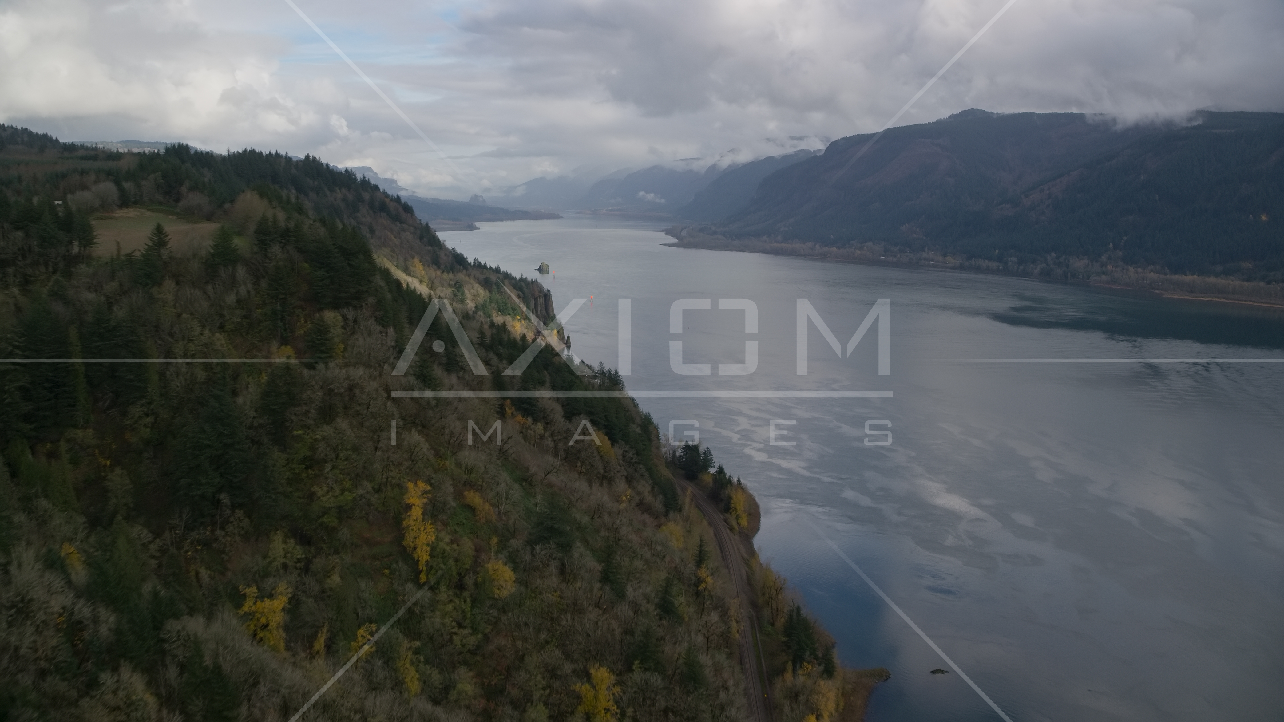The Columbia River Skamania, Washington Aerial Stock Photo AX153