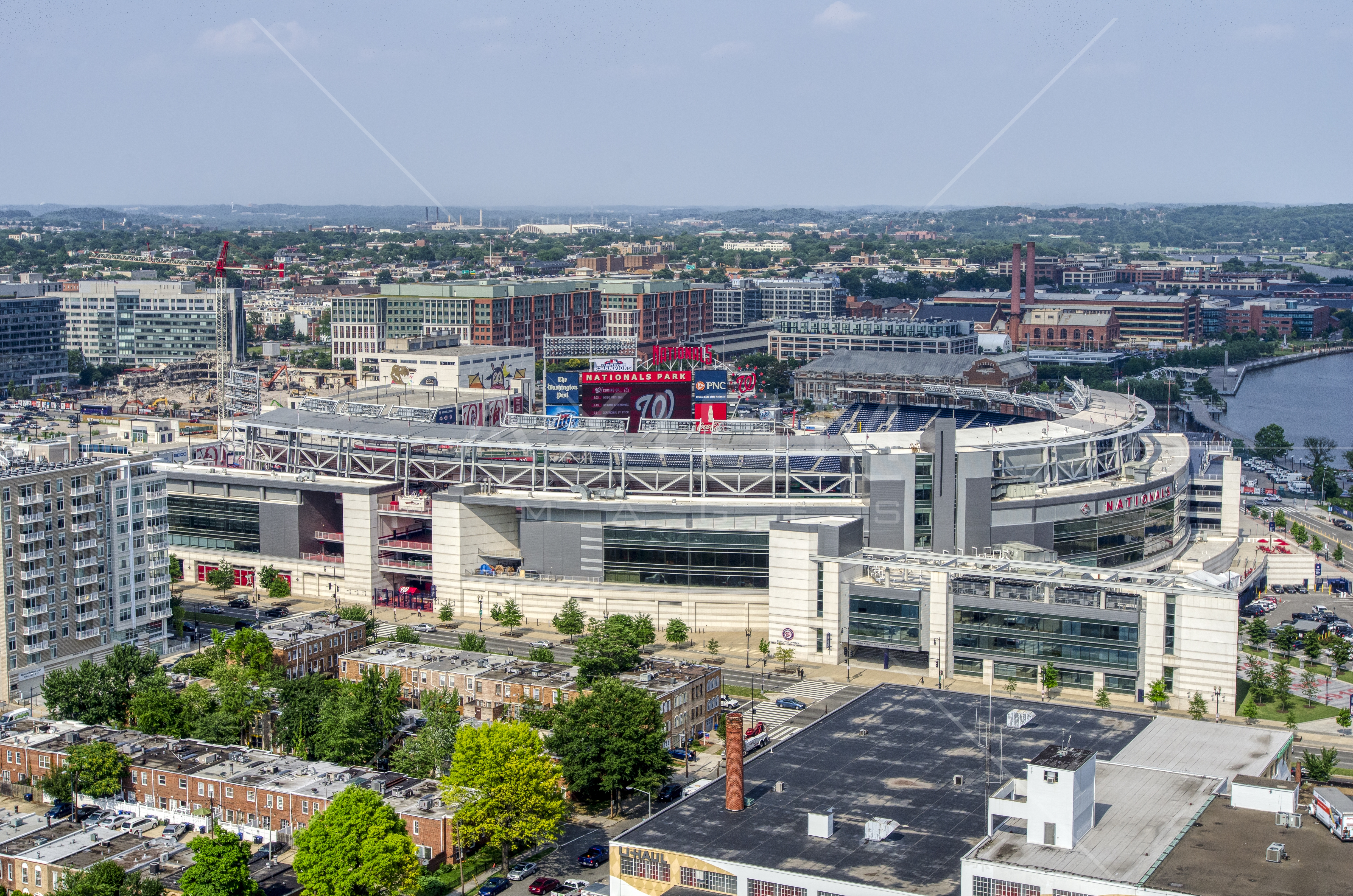 The baseball stadium, Nationals Park, in Washington DC Aerial Stock Photo  AXP075_000_0006F | Axiom Images