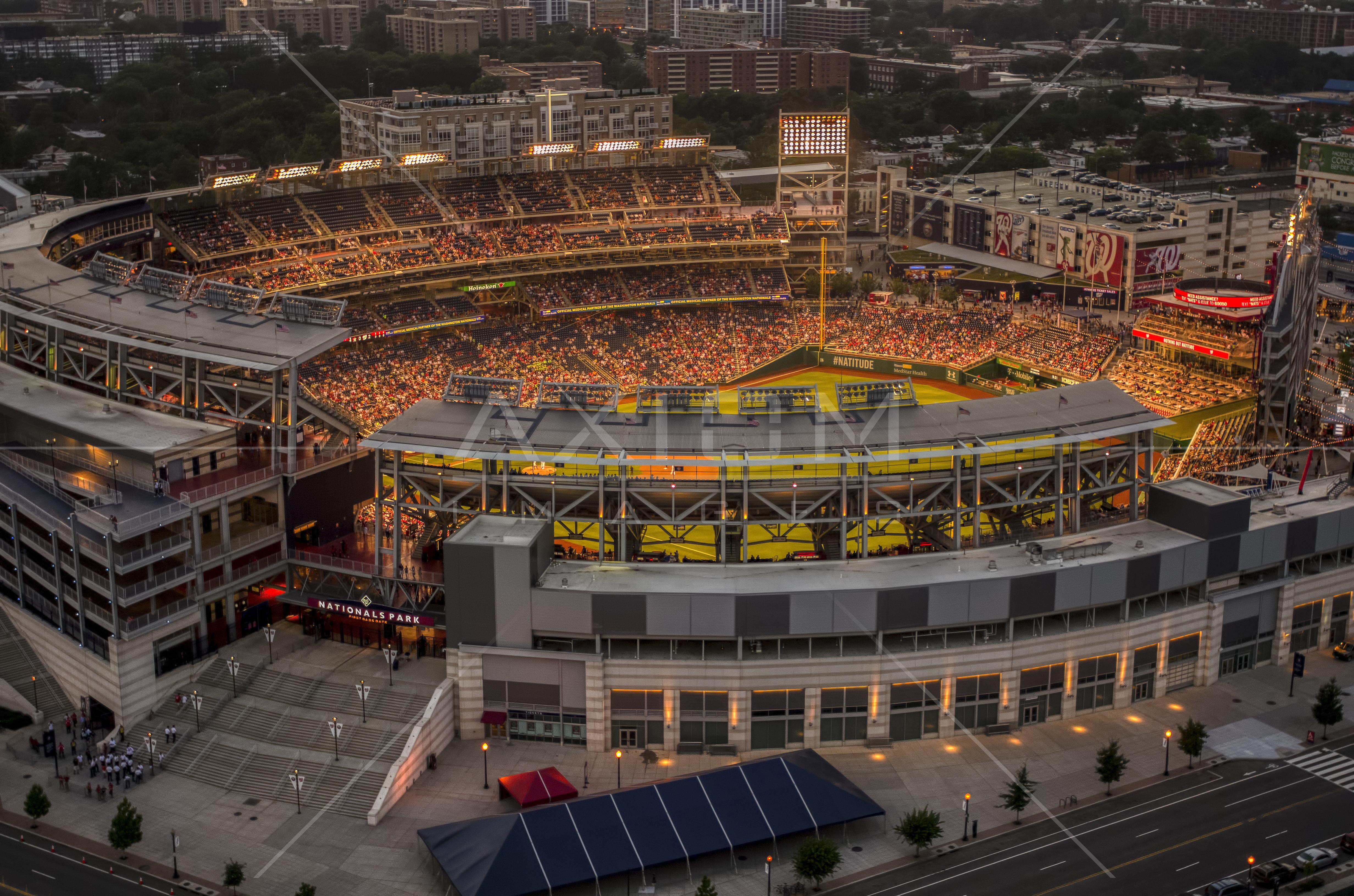 Nationals Park crowded with fans, Washington, D.C., twilight Aerial Stock  Photo AXP076_000_0028F | Axiom Images