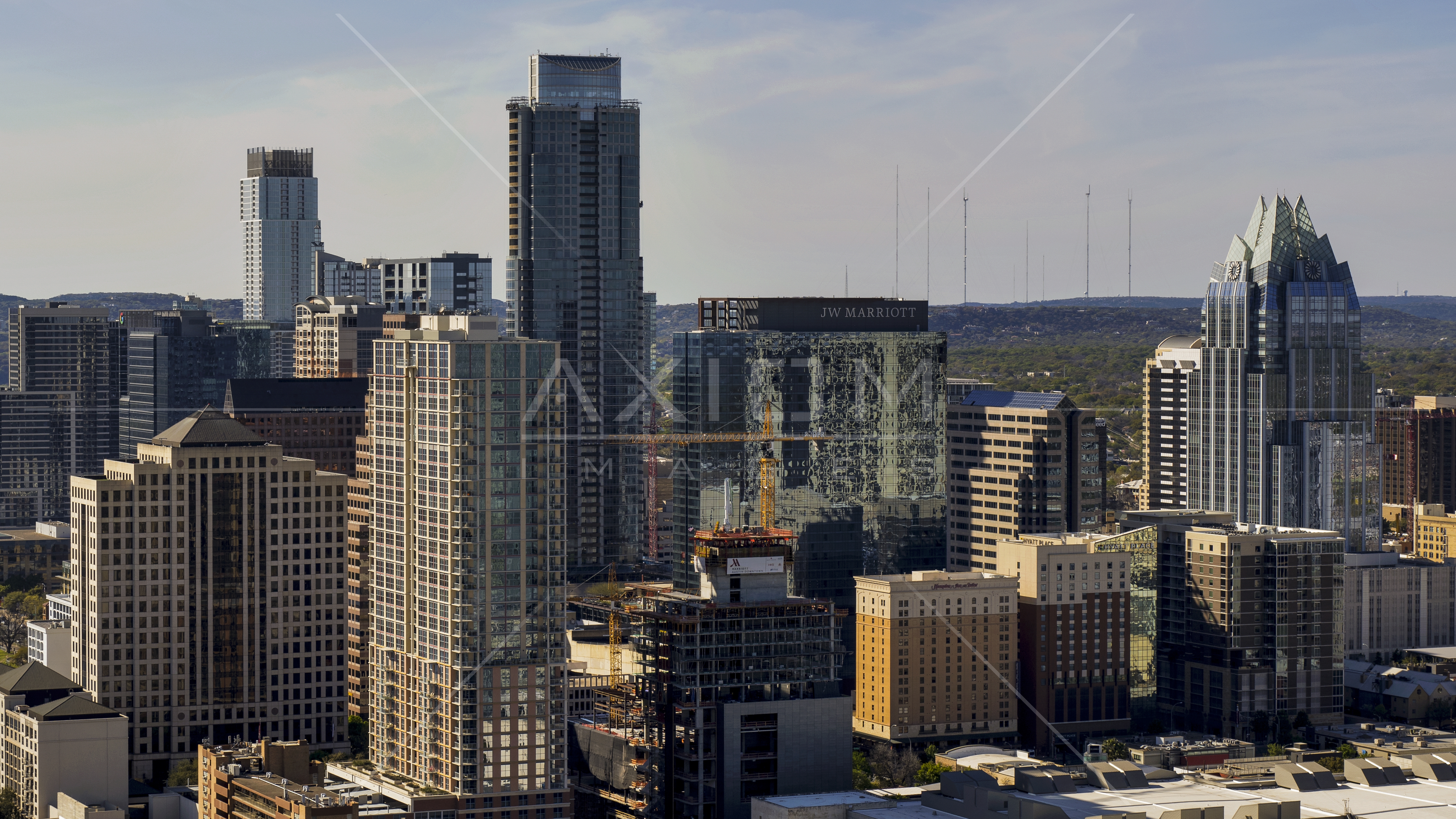 City Skyscrapers Around The Austonian In Downtown Austin Texas Aerial Stock Photo Dxp0021080008 Axiom Images - 