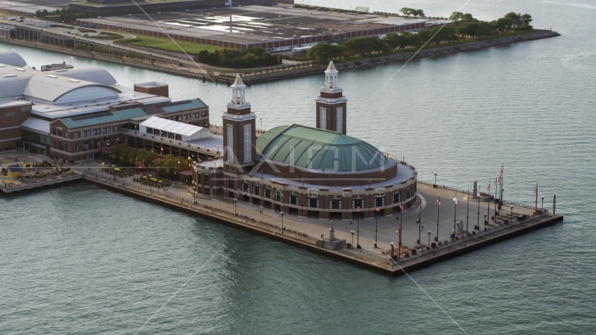A view of the end of Navy Pier, Chicago, Illinois Aerial Stock Photo AX0001_124.0000194F | Axiom Images