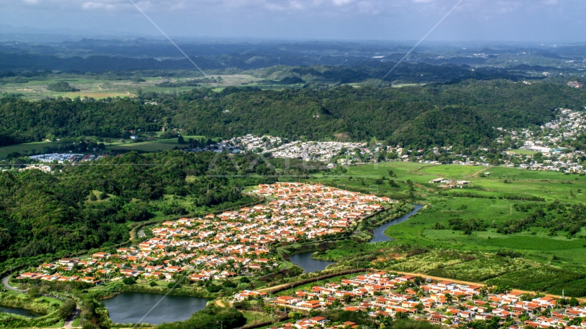Rural neighborhoods near forests, Dorado, Puerto Rico Day Aerial Stock Photo AX101_034.0000000F | Axiom Images