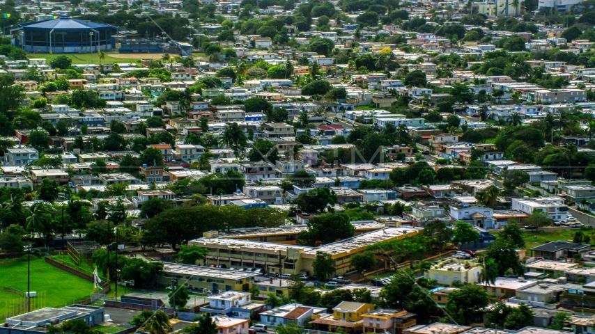 Residential neighborhood in Toa Baja, Puerto Rico Aerial Stock Photo AX101_229.0000097F | Axiom Images