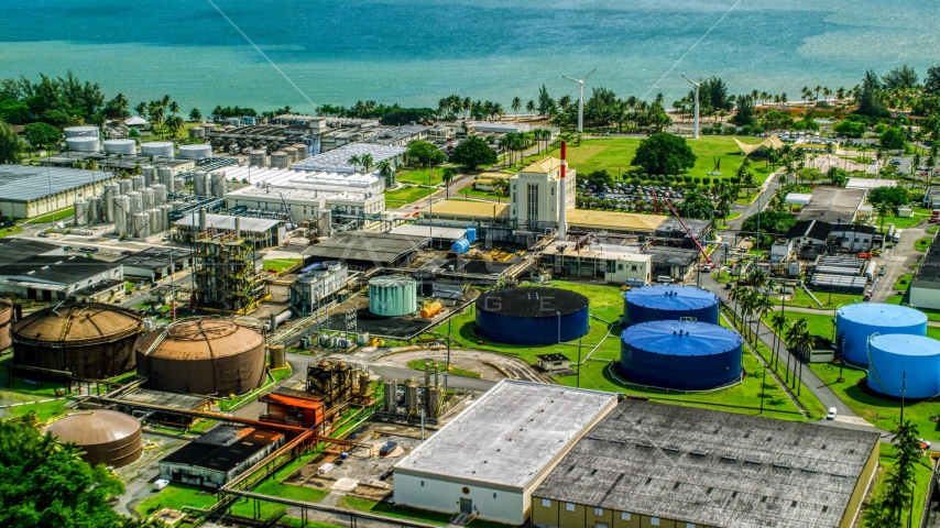 The Bacardi Rum Factory complex, Cataño Puerto Rico Aerial Stock Photo AX101_233.0000000F | Axiom Images
