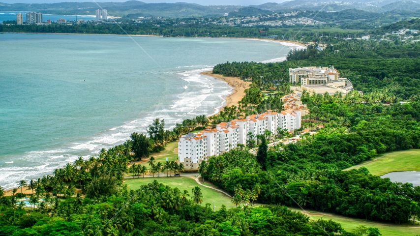 Wyndham Grand Rio Mar Beach Resort and Spa, Rio Grande, Puerto Rico Aerial Stock Photo AX102_046.0000000F | Axiom Images