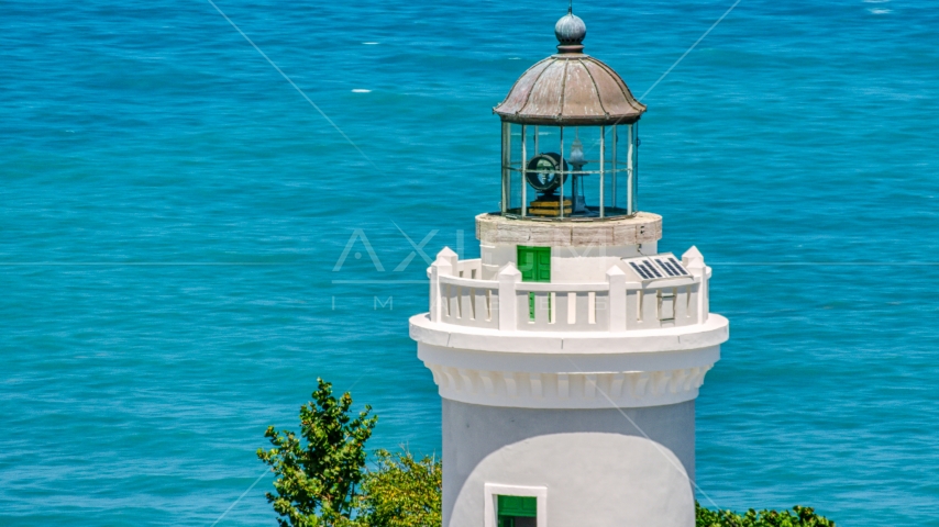 The tower of Cape San Juan Light, Puerto Rico Aerial Stock Photo AX102_069.0000175F | Axiom Images