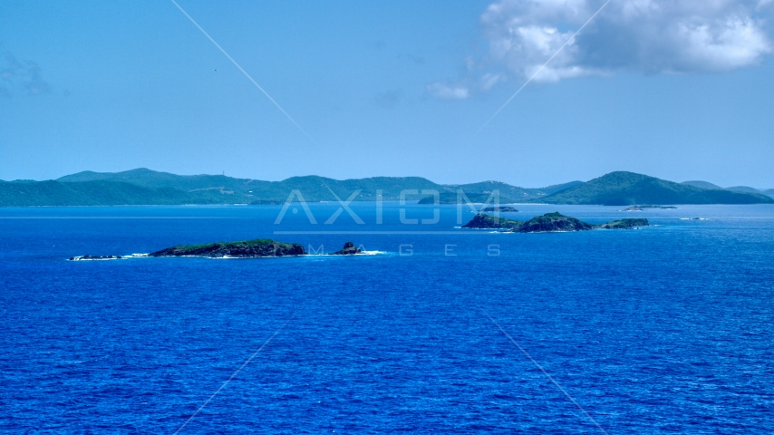Cluster of small islands in sapphire blue waters near the Caribbean island of Culebra, Puerto Rico Aerial Stock Photo AX102_101.0000000F | Axiom Images