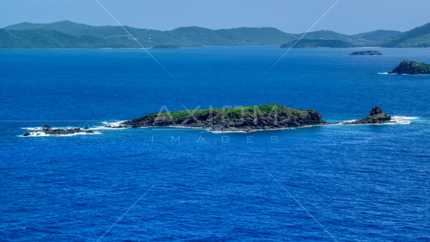 Small Caribbean island in sapphire blue waters near Culebra, Puerto Rico Aerial Stock Photo AX102_102.0000000F | Axiom Images