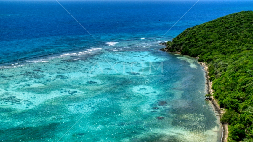 Sapphire blue waters by the Caribbean island of Culebra, Puerto Rico Aerial Stock Photo AX102_137.0000280F | Axiom Images