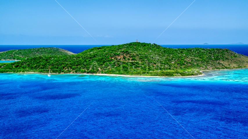 Sapphire blue waters and a small Caribbean island, Culebrita, Puerto Rico Aerial Stock Photo AX102_174.0000000F | Axiom Images