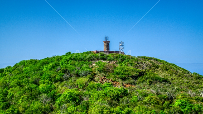 The hilltop Culebrita Lighthouse in Puerto Rico Aerial Stock Photo AX102_177.0000274F | Axiom Images