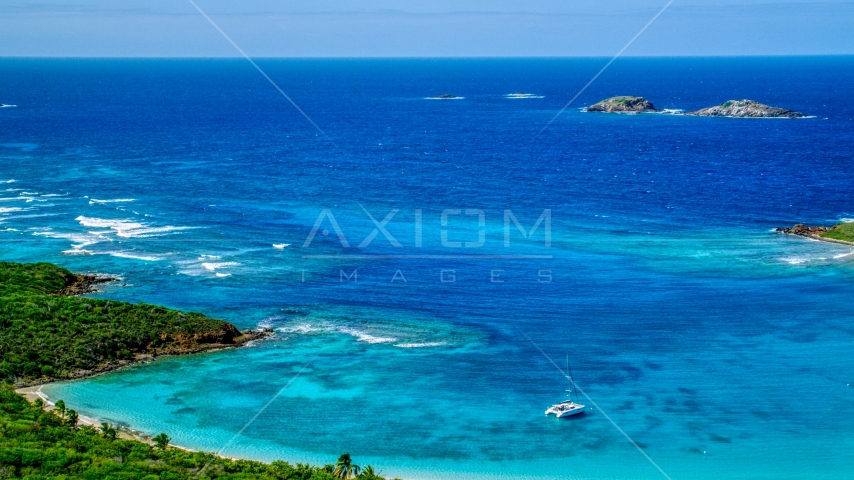 Tiny islands in sapphire blue waters near the coast, Culebrita, Puerto Rico Aerial Stock Photo AX102_179.0000000F | Axiom Images