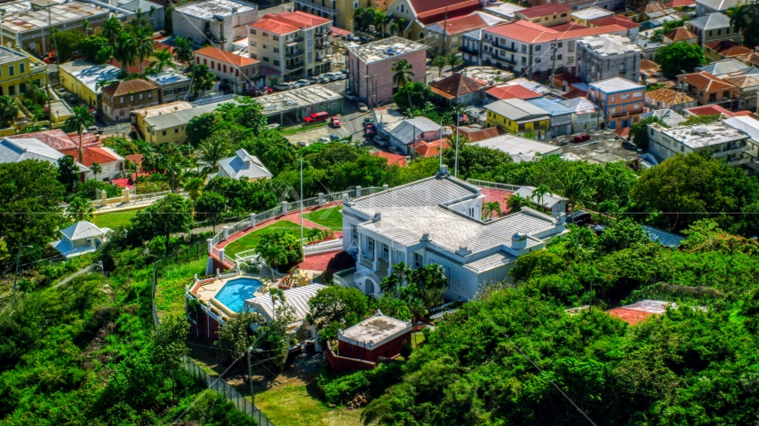 The Governor's Mansion in Charlotte Amalie, St Thomas, US Virgin Islands Aerial Stock Photo AX102_217.0000076F | Axiom Images