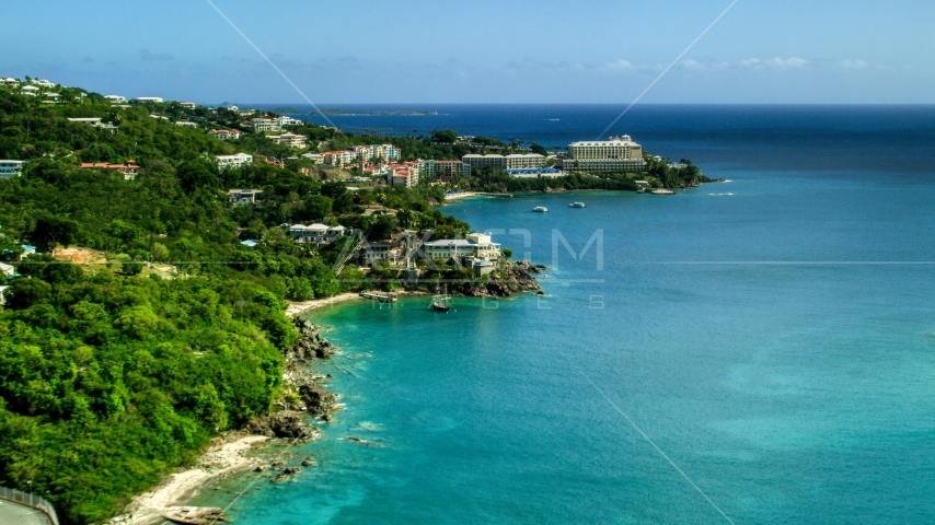 Marriott's Frenchman's Cove at the end of an island peninsula in St Thomas, US Virgin Islands Aerial Stock Photo AX102_231.0000000F | Axiom Images