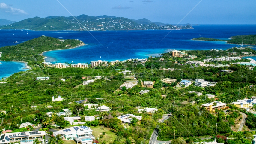 The Ritz-Carlton resort overlooking Turquoise Bay, St Thomas, the US Virgin Islands Aerial Stock Photo AX102_242.0000000F | Axiom Images