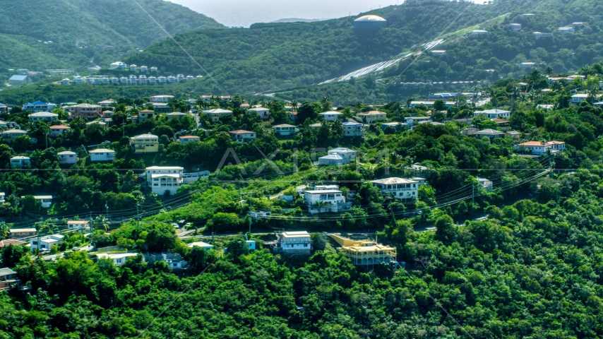 Hilltop homes and trees, East End, St Thomas, the US Virgin Islands Aerial Stock Photo AX102_260.0000159F | Axiom Images
