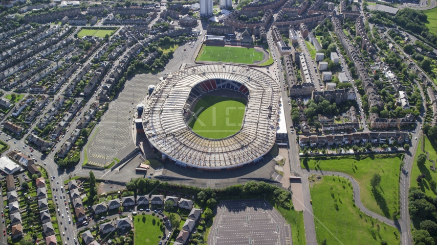 The Hampden Park soccer stadium in Glasgow, Scotland Aerial Stock Photo AX110_194.0000000F | Axiom Images