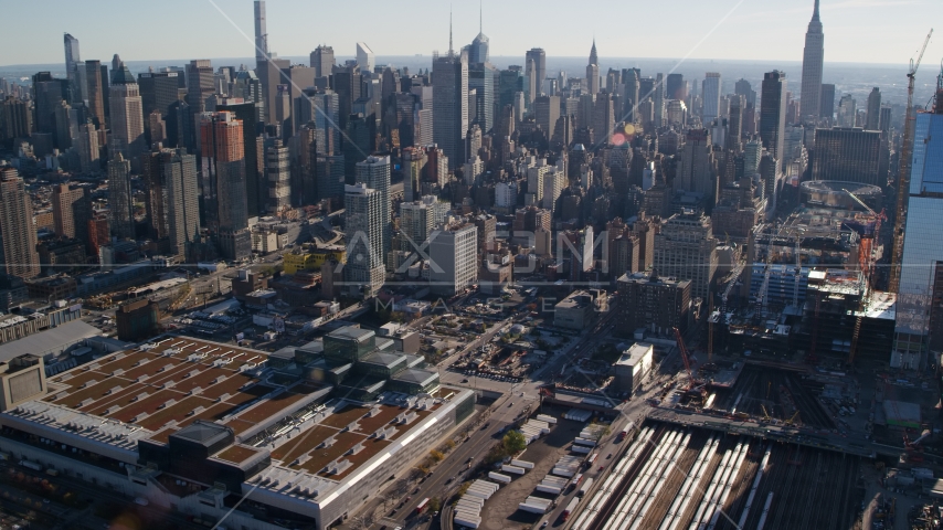Convention Center and West Side Yard in Hell's Kitchen, Midtown, New York City Aerial Stock Photos AX119_027.0000083F