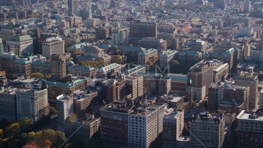 The Columbia University campus in Autumn, Morningside Heights, New York City Aerial Stock Photos AX119_038.0000224F