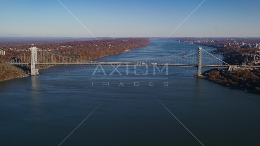 The George Washington Bridge in Autumn, New York City Aerial Stock Photos AX119_043.0000000F