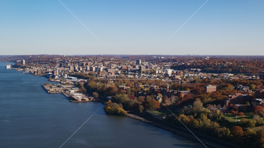 Yonkers by the Hudson River in New York in Autumn Aerial Stock Photos AX119_060.0000150F | Axiom Images