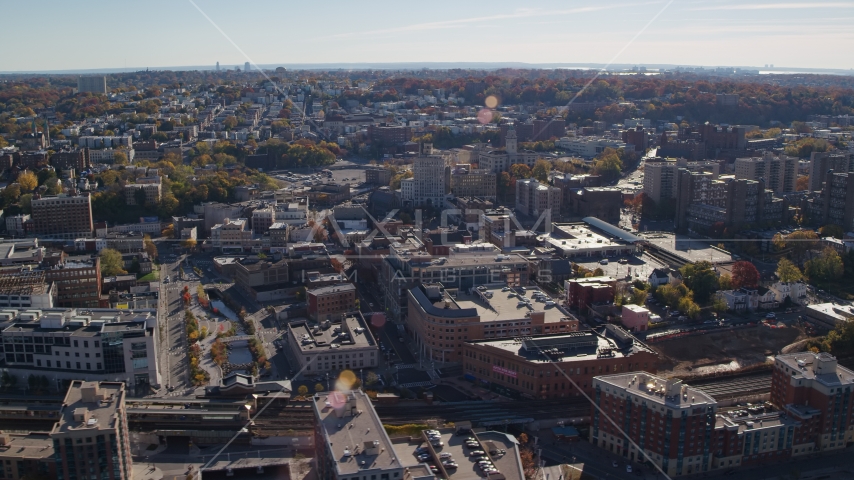 Downtown office buildings in Autumn, Yonkers, New York Aerial Stock Photos AX119_066.0000115F