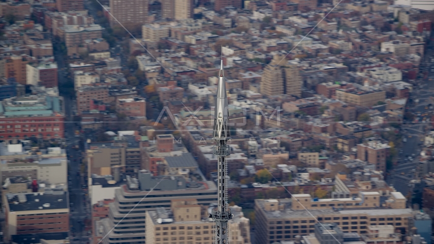 The One World Trade Center spire in Lower Manhattan, New York City Aerial Stock Photos AX120_102.0000062F | Axiom Images