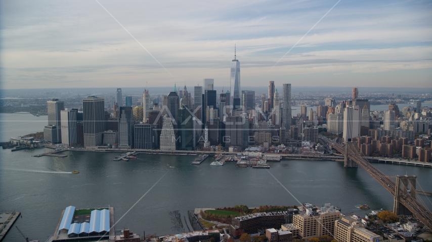 Lower Manhattan and the East River in Autumn, New York City Aerial Stock Photos AX120_134.0000253F