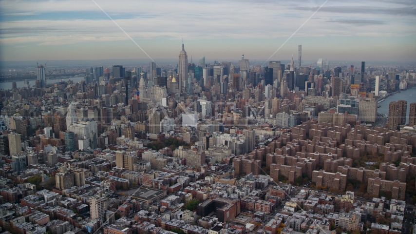 Midtown Manhattan seen from East Village in New York City Aerial Stock Photos AX120_154.0000074F
