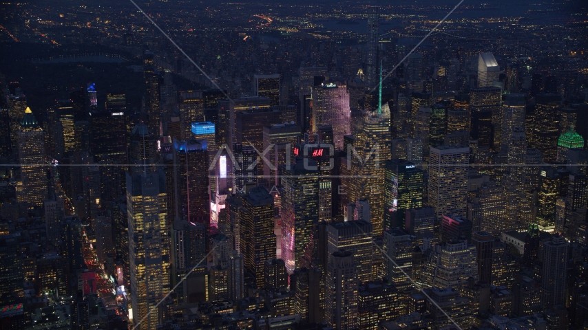 Midtown skyscrapers at night in New York City Aerial Stock Photos AX121_130.0000176F