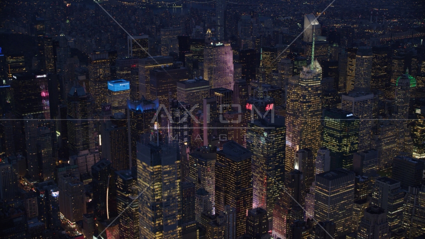 Midtown Manhattan skyscrapers at night in New York City Aerial Stock Photos AX121_131.0000079F