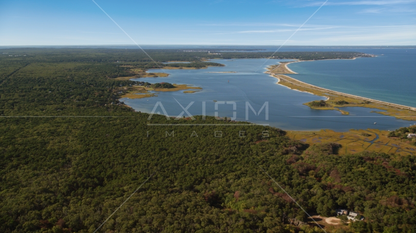 Forest and Sengekontacket Pond, Edgartown, Martha's Vineyard, Massachusetts Aerial Stock Photo AX144_146.0000000 | Axiom Images