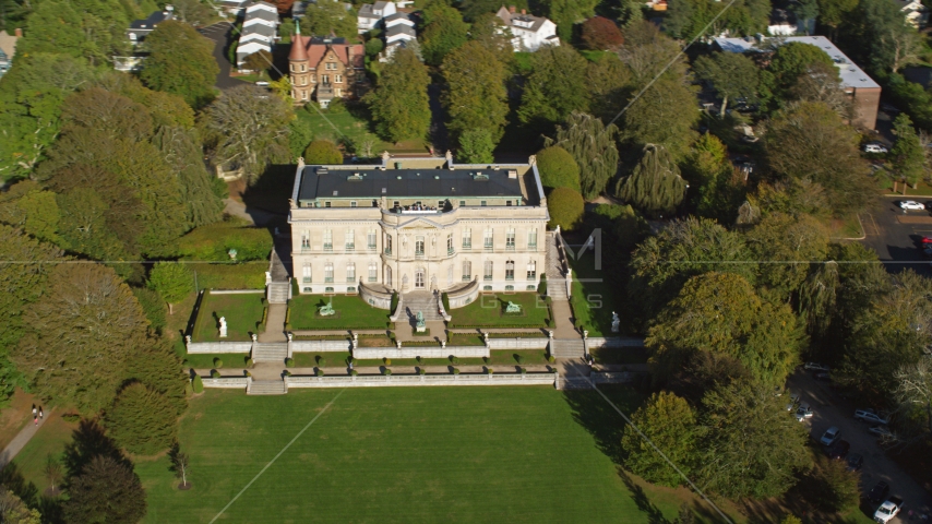 The Elms, a historic mansion located in Newport, Rhode Island Aerial Stock Photo AX144_245.0000076 | Axiom Images