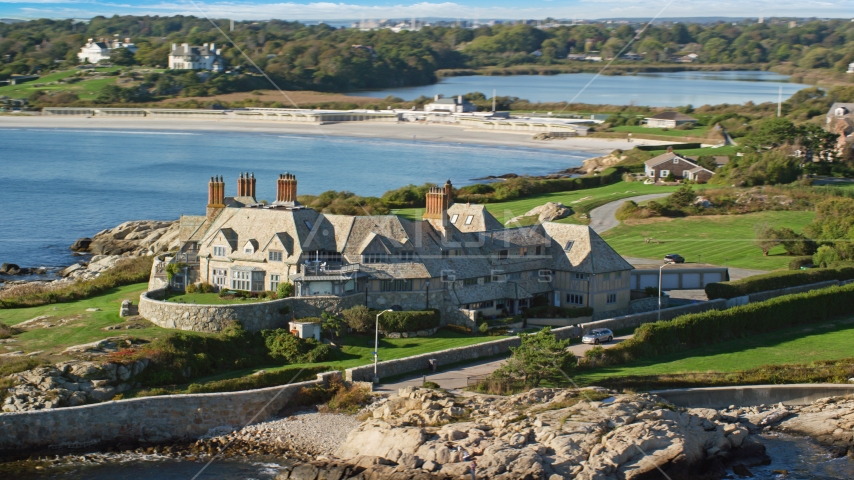 A beautiful oceanfront mansion in Newport, Rhode Island Aerial Stock Photo AX144_251.0000189 | Axiom Images