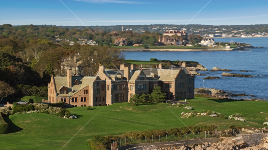 Rough Point, an oceanfront mansion, in Newport, Rhode Island Aerial Stock Photo AX144_253.0000191 | Axiom Images