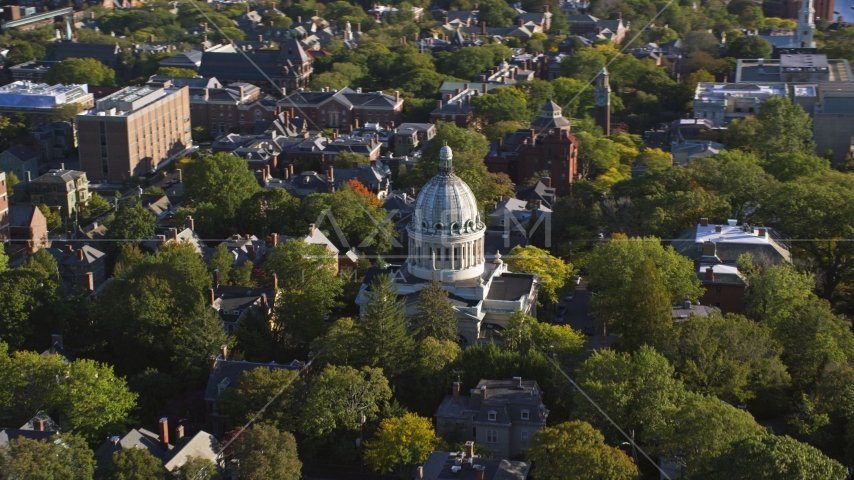 The First Church of Christ Scientist and trees, Providence, Rhode Island Aerial Stock Photo AX145_068.0000000 | Axiom Images