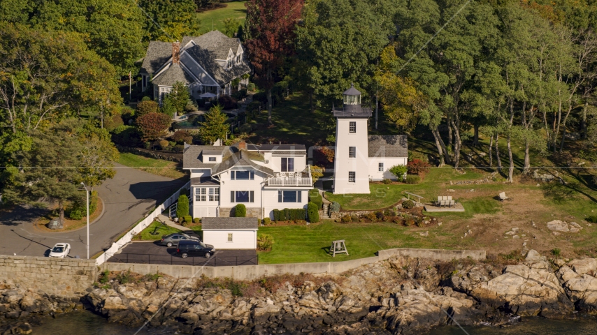 Hospital Point Light in autumn, Beverly, Massachusetts Aerial Stock Photo AX147_053.0000408 | Axiom Images