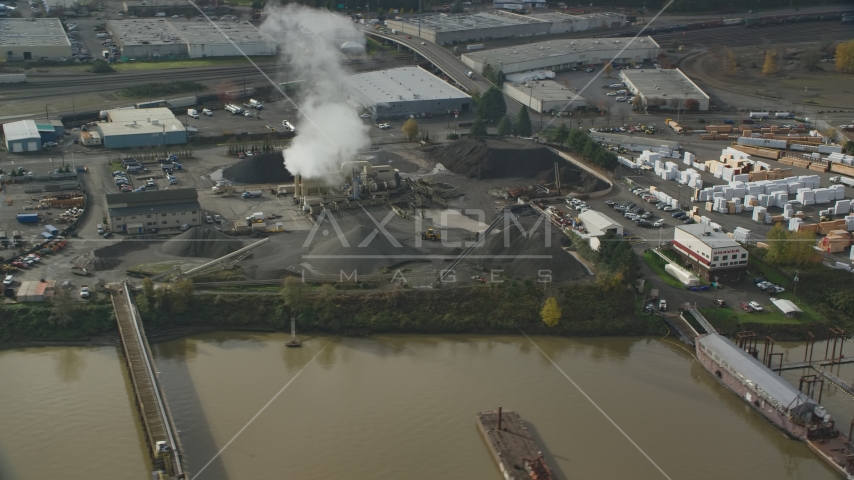 A manufacturing plant and rising steam, Northwest Portland, Oregon Aerial Stock Photos AX153_062.0000190F