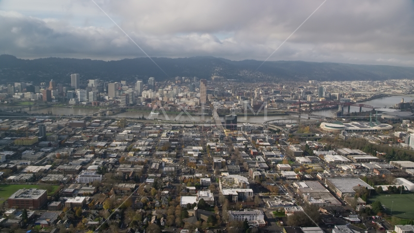 The Burnside Bridge and Downtown Portland, Oregon Aerial Stock Photos AX153_103.0000000F