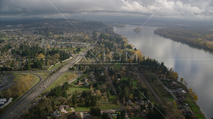 Suburban homes between Highway 14 and Columbia River, Vancouver, Washington Aerial Stock Photos AX153_143.0000000F
