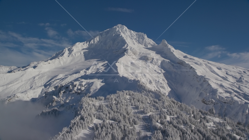 Snow-covered slopes of Mount Hood, Cascade Range, Oregon Aerial Stock Photos AX154_080.0000000F