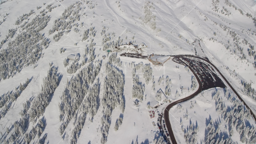 The Timberline Ski Resort on the snowy slopes of Mount Hood, Cascade Range, Oregon Aerial Stock Photos AX154_095.0000103F