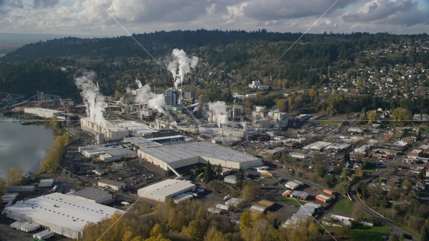 The Georgia Pacific Paper Mill in Camas, Washington Aerial Stock Photos AX154_212.0000151F