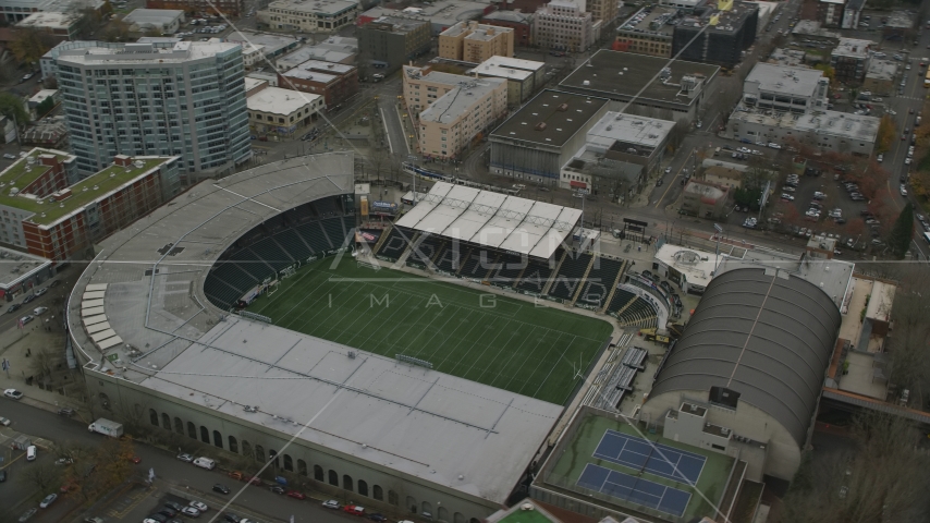 Providence Park in Goose Hollow, Portland, Oregon Aerial Stock Photo AX155_057.0000173F | Axiom Images