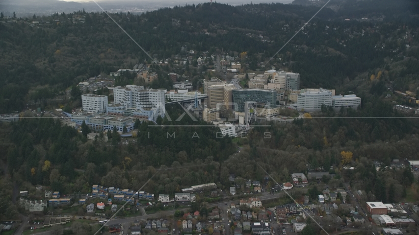 The Oregon Health and Science University in the hills over Portland, Oregon Aerial Stock Photo AX155_080.0000049F | Axiom Images