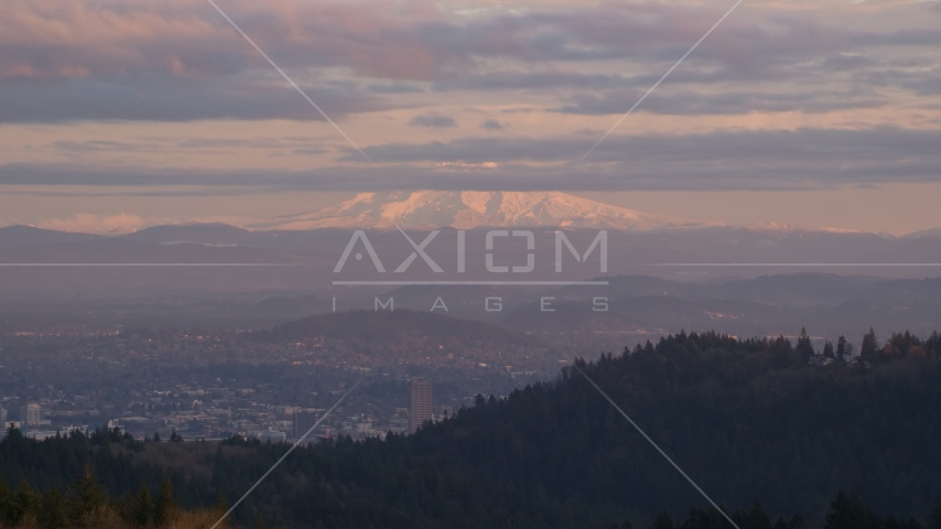Mount Hood seen from hills in Northwest Portland, Oregon Aerial Stock Photos AX155_137.0000233F