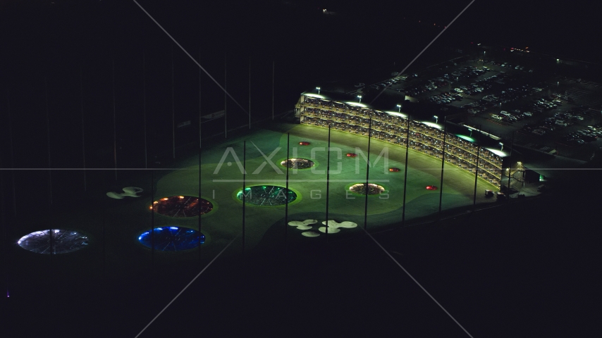 A Topgolf course in Hillsboro, Oregon at night Aerial Stock Photo AX155_476.0000000F | Axiom Images