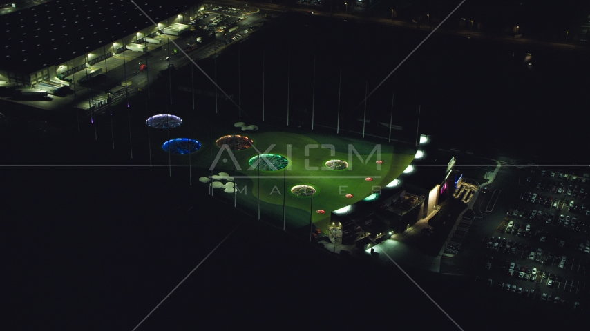Topgolf course in Hillsboro, Oregon at night Aerial Stock Photo AX155_477.0000036F | Axiom Images